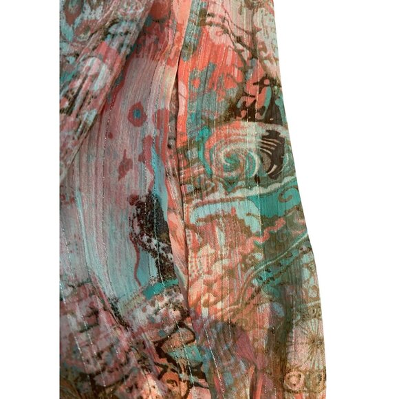 Sara Michelle Womens 1X Teal Pink Paisley Short Sleeve Top Lined Flowy Feminine - Picture 12 of 16